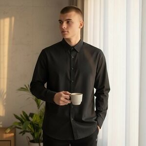 Vintage Illusionz Men's Black Long Sleeve Button Up Dress Shirt Size 4XL NEW‎